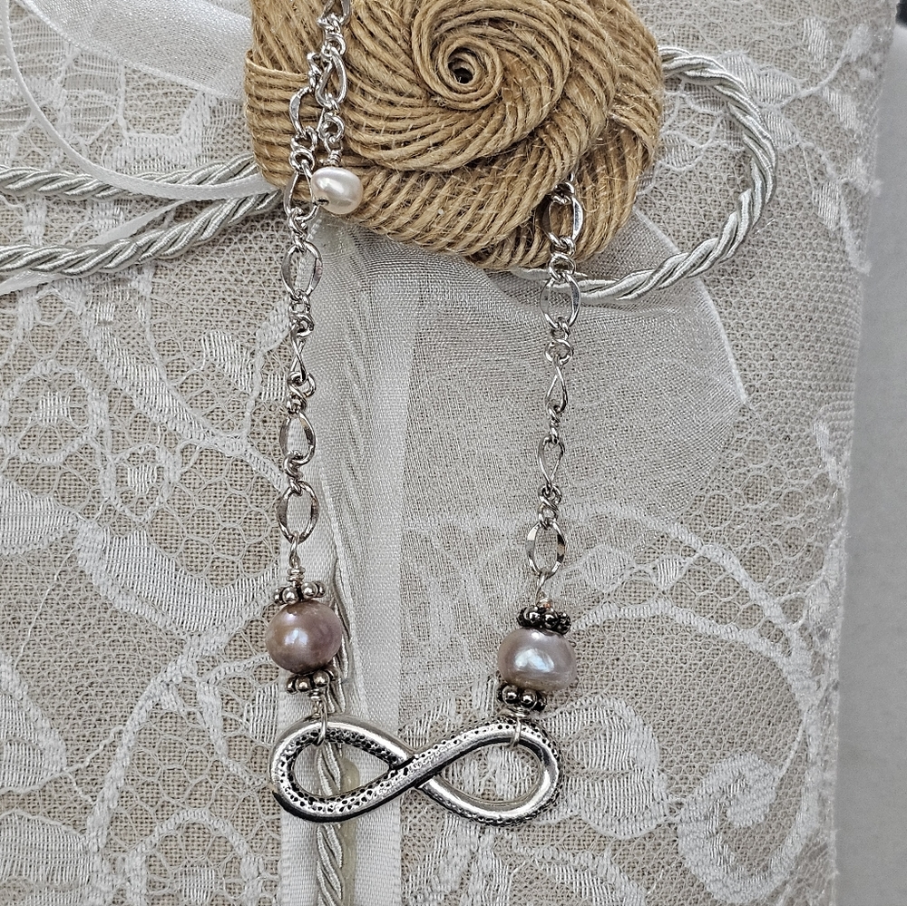 Pearl and 925 Silver Figaro Chain Bracelet Vintage - Picture 2 of 13